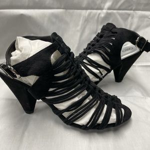 Black faux suede strap heels size 11